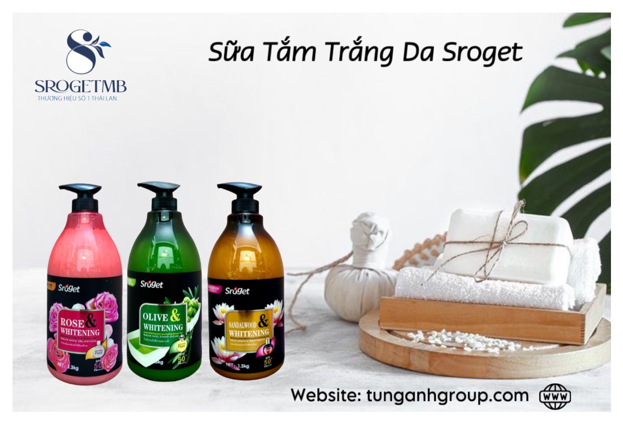 SỮA TẮM SROGET 1300ml WHITENING SPF 50+PA++